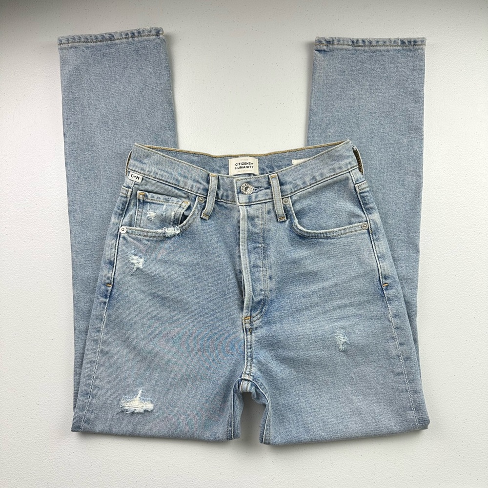 Citizens of Humanity Jolene High Rise Vintage Slim Jean 23 Light Wash Distressed